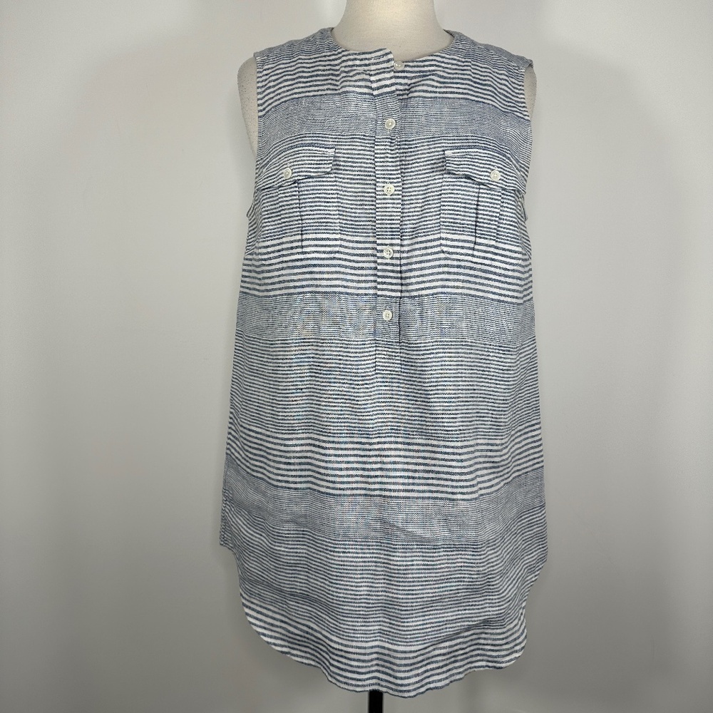 Vineyard Vines Women’s Size 10 Top Sleeveless Striped 100% Linen Blouse